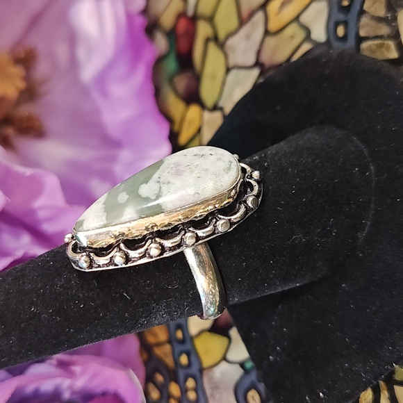 Ocean Jasper 925 Silver Gemstone Ring - Size 8 3/4 - Picture 3 of 8